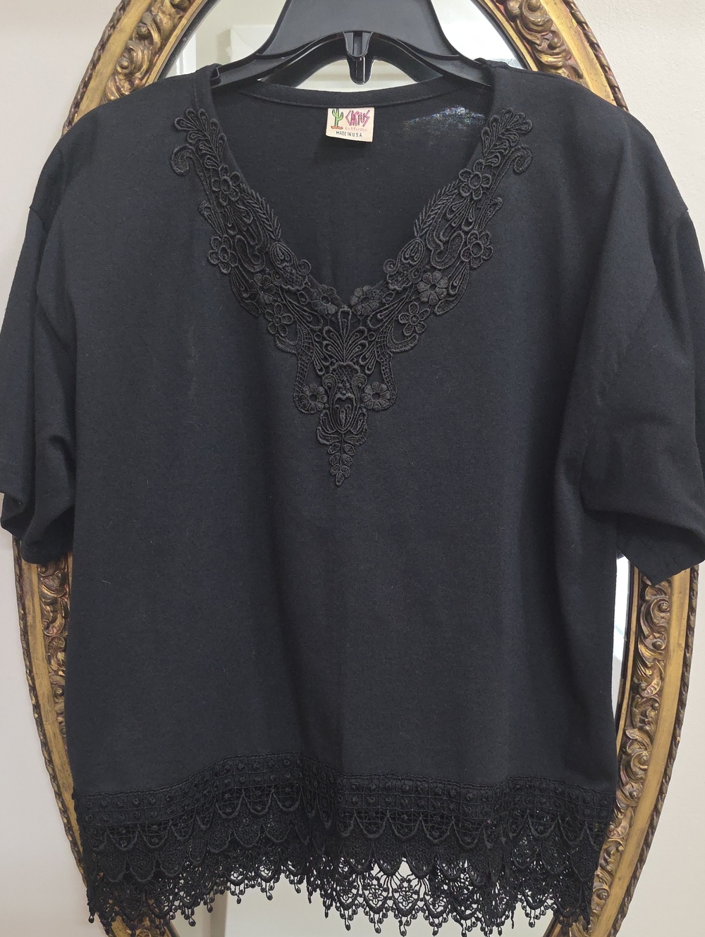 Cactus California Short Sleeve Top black Lace Made in USA Bohemian Whimsigoth